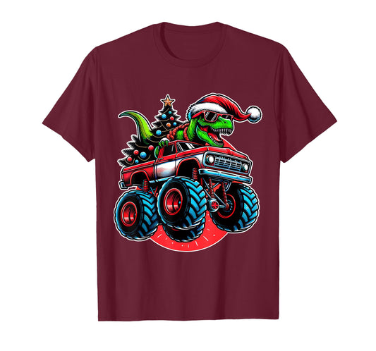 Christmas T Rex Monster Truck Boys Dinosaur Santa Xmas Funny T-Shirt