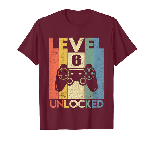Level 6 Unlocked Shirt Funny Video Gamer 6th Birthday Gift T-Shirt