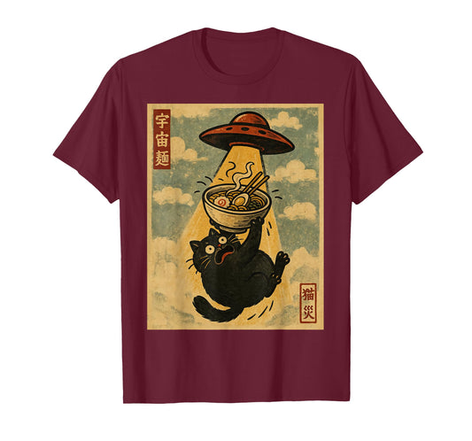 Funny Ramen Cat Japanese Anime UFO Men Women Teens Kids T-Shirt