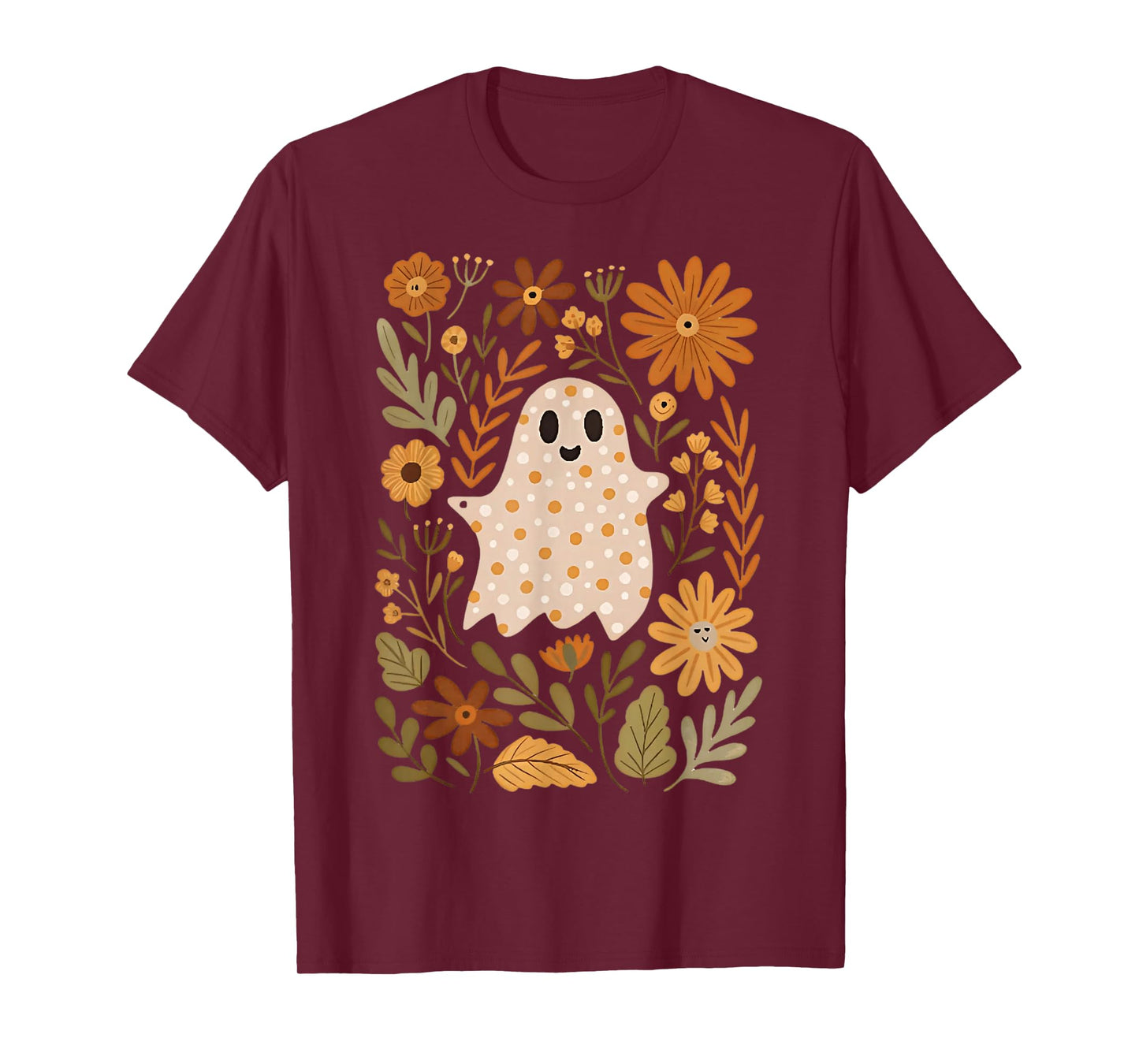 Retro Wildflower Boho Ghost Floral Halloween Cute Fall Vibes T-Shirt