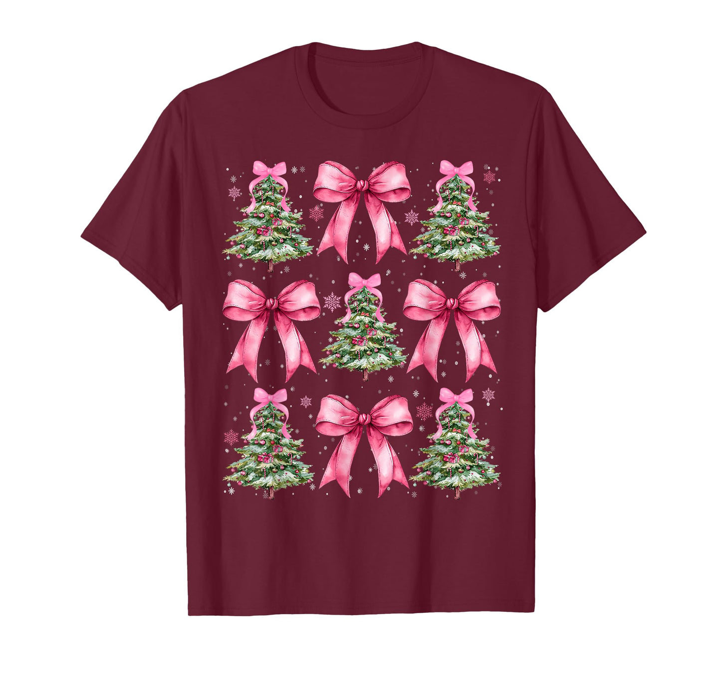 Pink Coquette Bow Xmas Holiday Christmas Tree Girl Women T-Shirt
