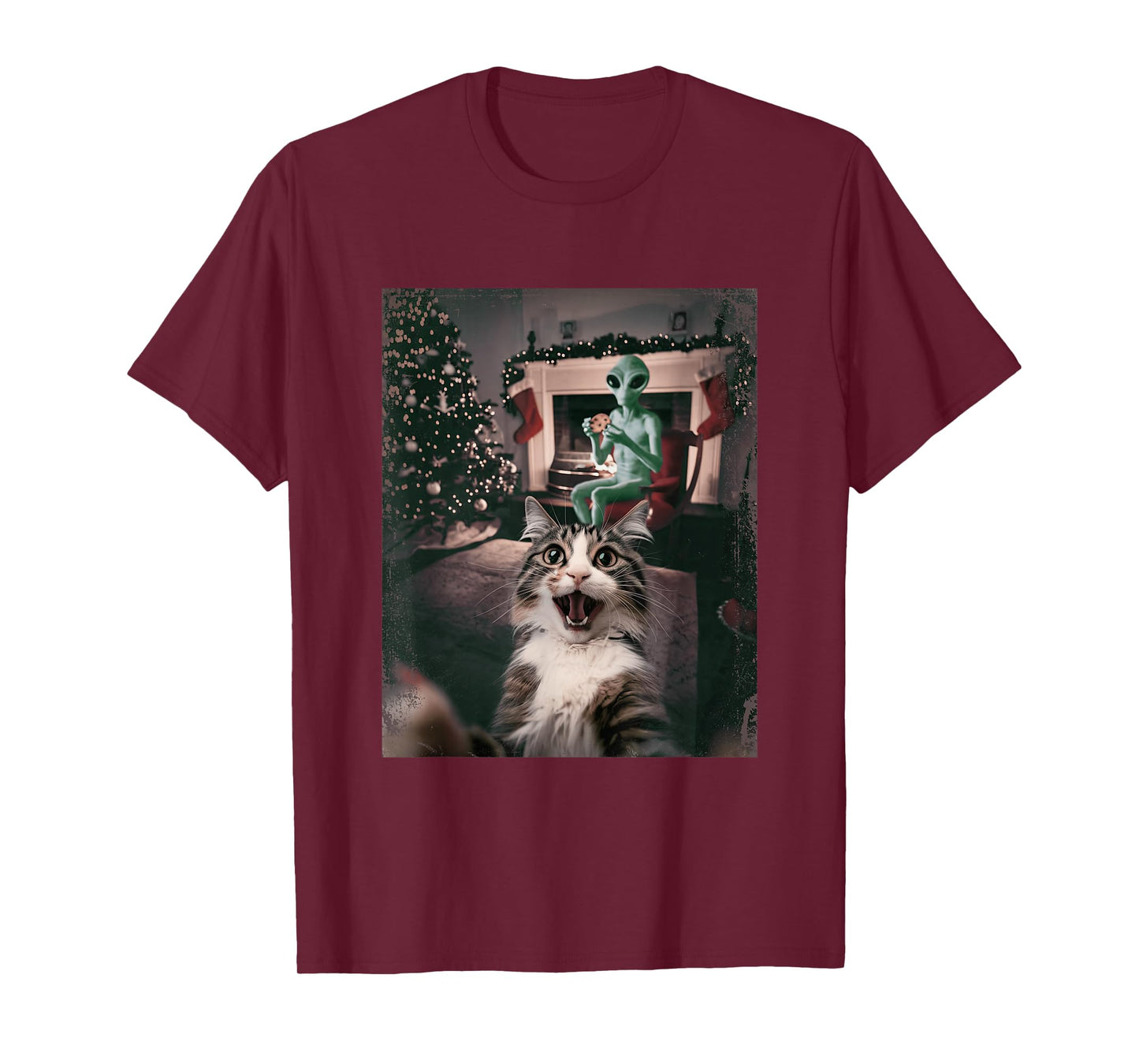 Funny Xmas Cat Selfie Alien Ugly Sweater Christmas Outfit T-Shirt