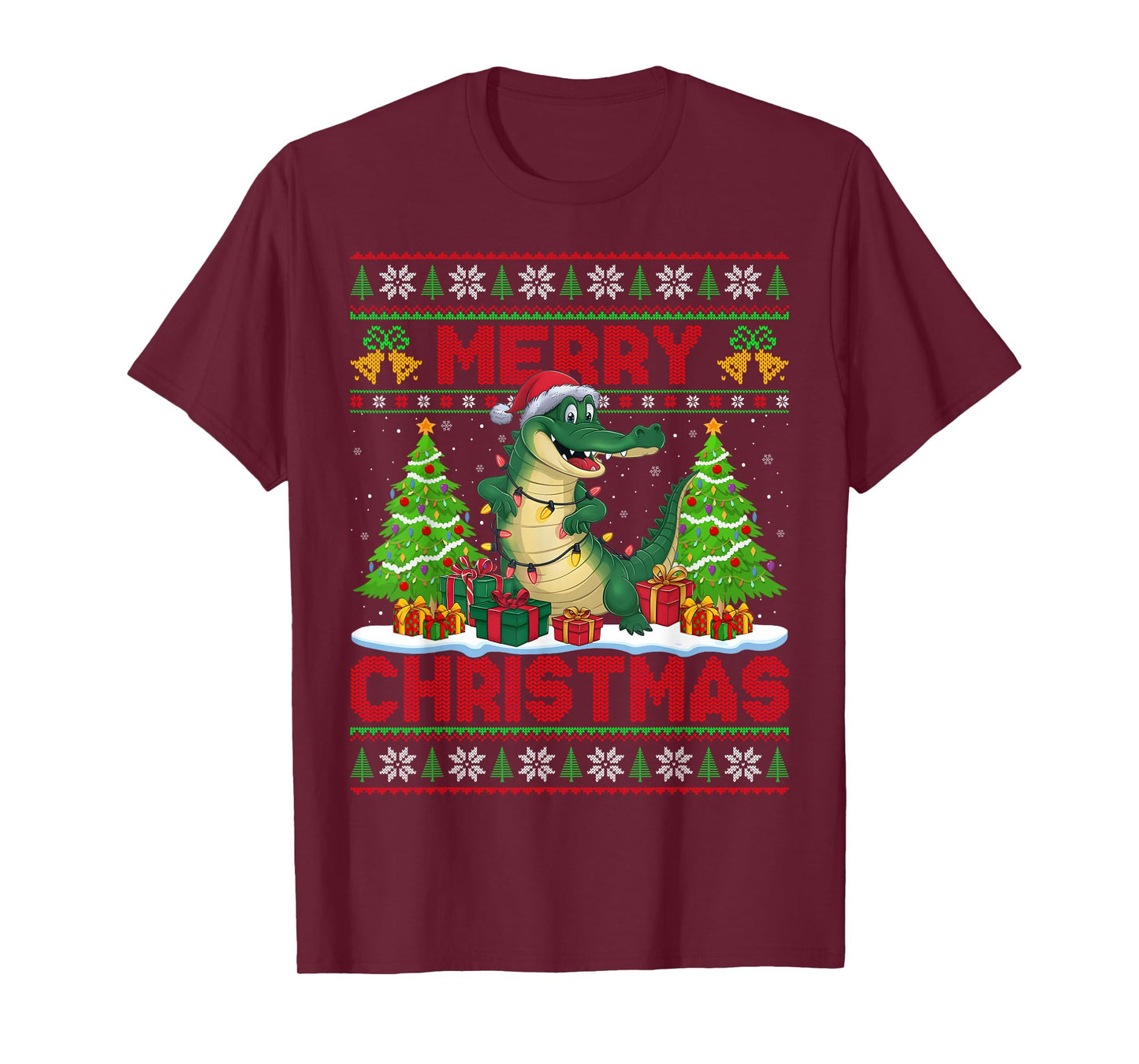 Xmas Tree Ugly Style Santa Hat Alligator Christmas T-Shirt