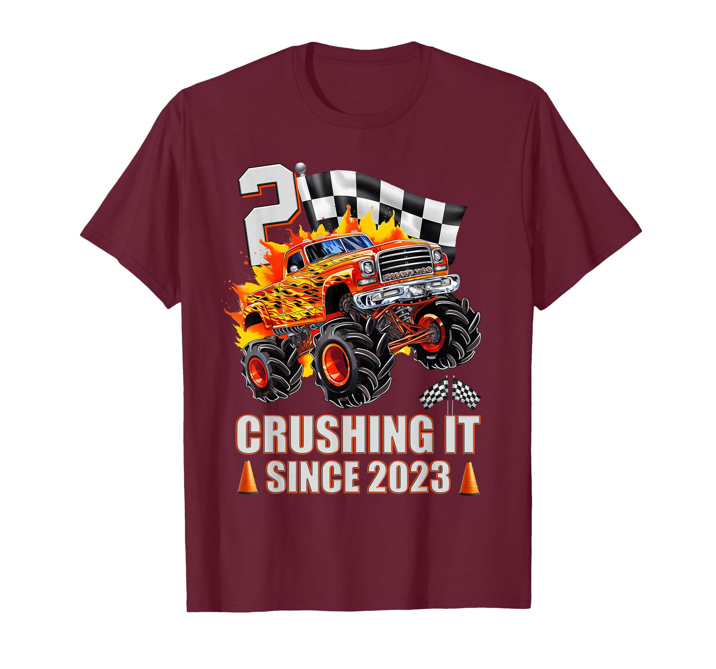 2 Crushing It Since 2023 2nd Birthday Monster Truck Kids T-Shirt