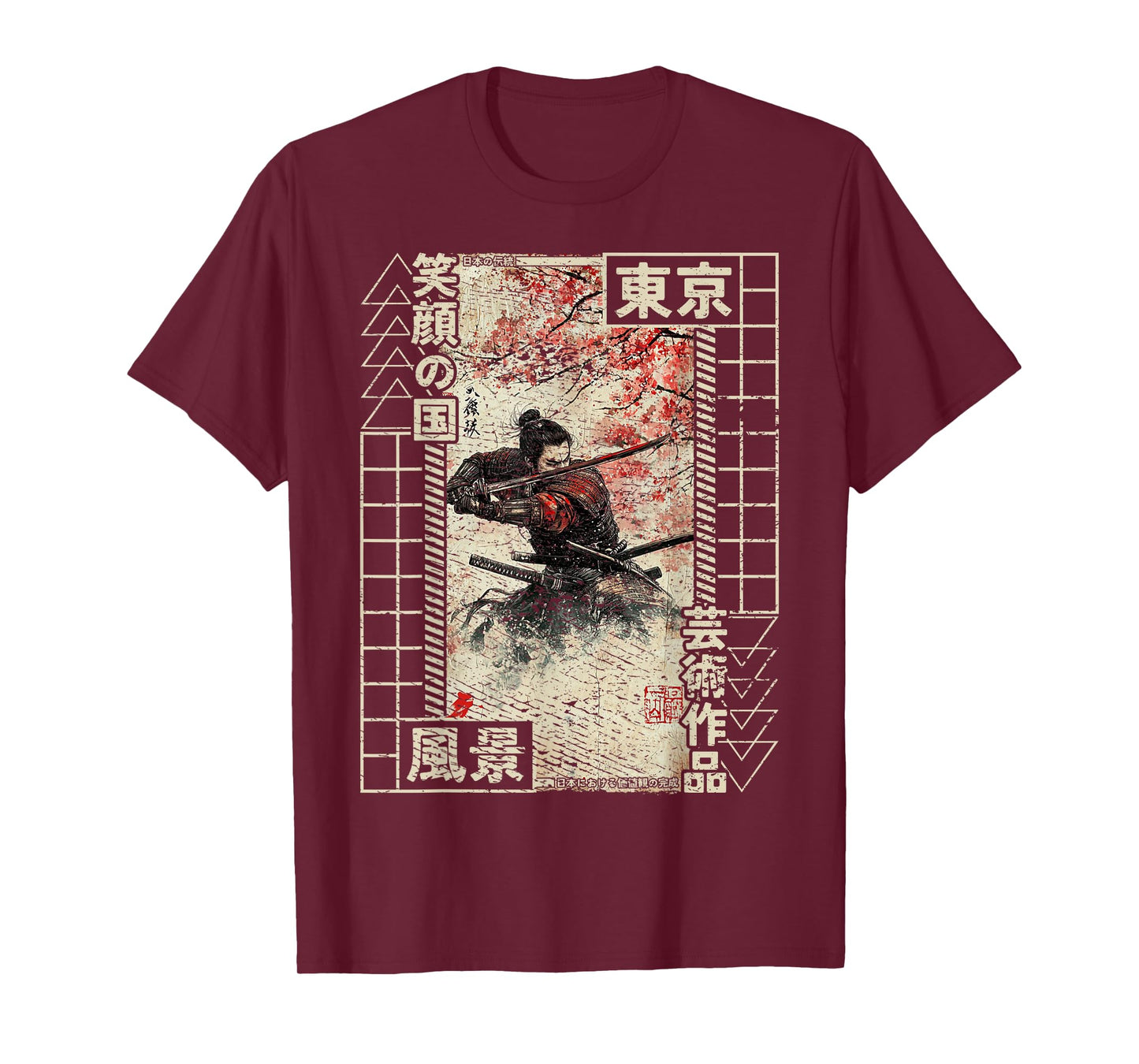 Samurai Men Traditional Japanese Woodblock Ukiyo-e Anime T-Shirt