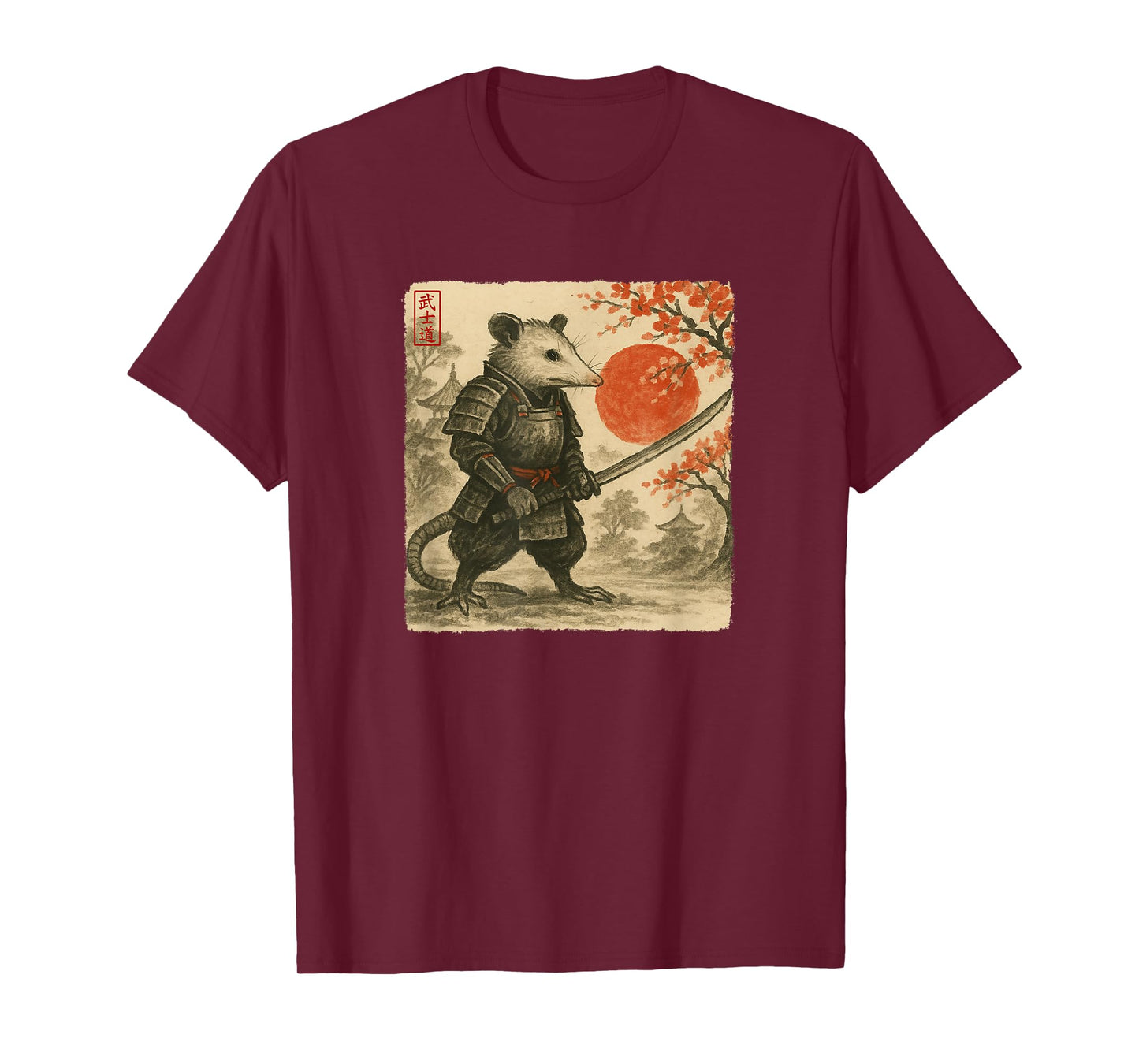 Possum Samurai Japanese Warrior Costume Sumi-e Art Funny T-Shirt