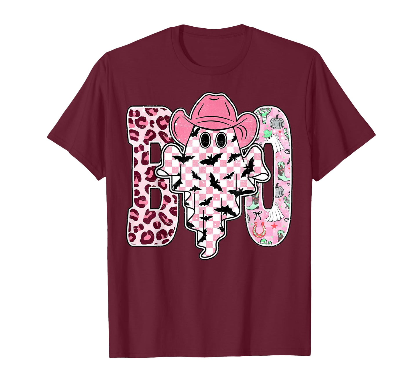 Preppy Western Halloween Spooky Ghost Cowgirl Pink Ghost Boo T-Shirt