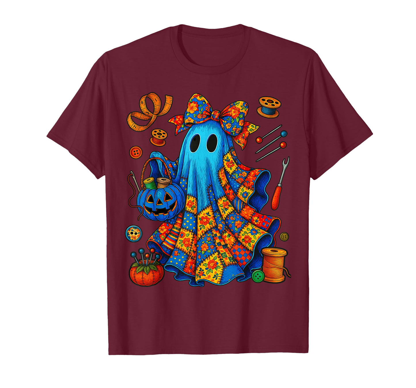 Halloween Boo Ghost Patchwork Quilter Quilting Sewing Womens T-Shirt