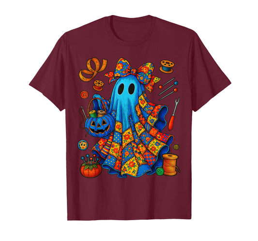 Halloween Boo Ghost Patchwork Quilter Quilting Sewing Womens T-Shirt