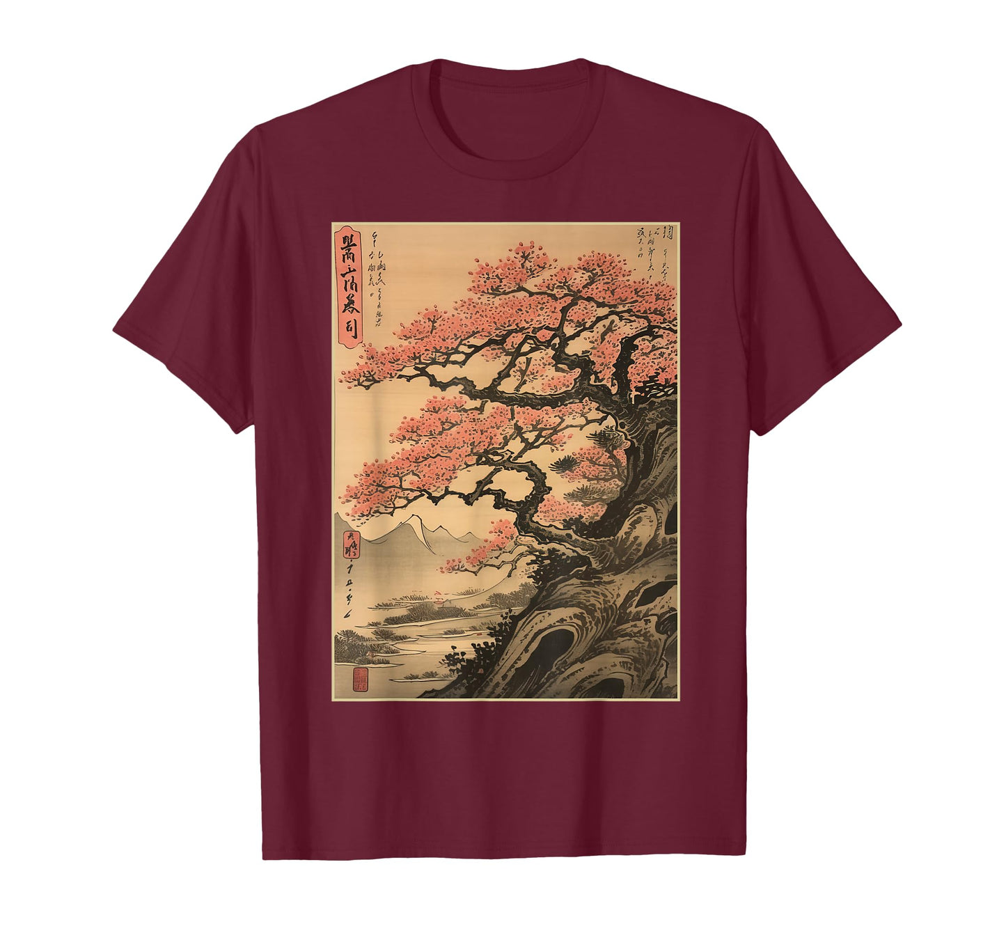 Vintage Cherry Blossom Woodblock Tee Japanese Graphical Art T-Shirt