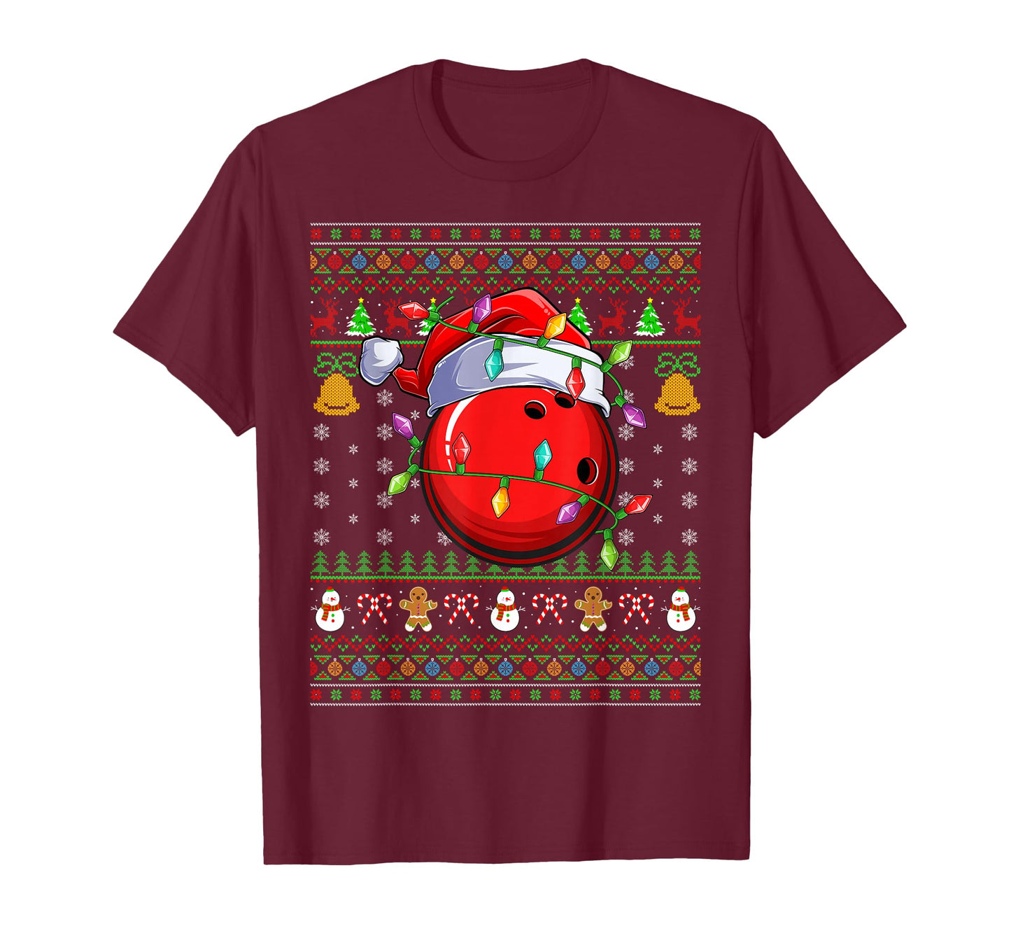 Bowling Ball Ugly Christmas Sweater Sports Player Funny Xmas T-Shirt
