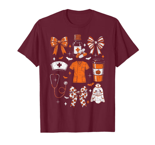 Halloween Nurse Ghost Coquette Bow Medical Scrubs Coffee Cup T-Shirt