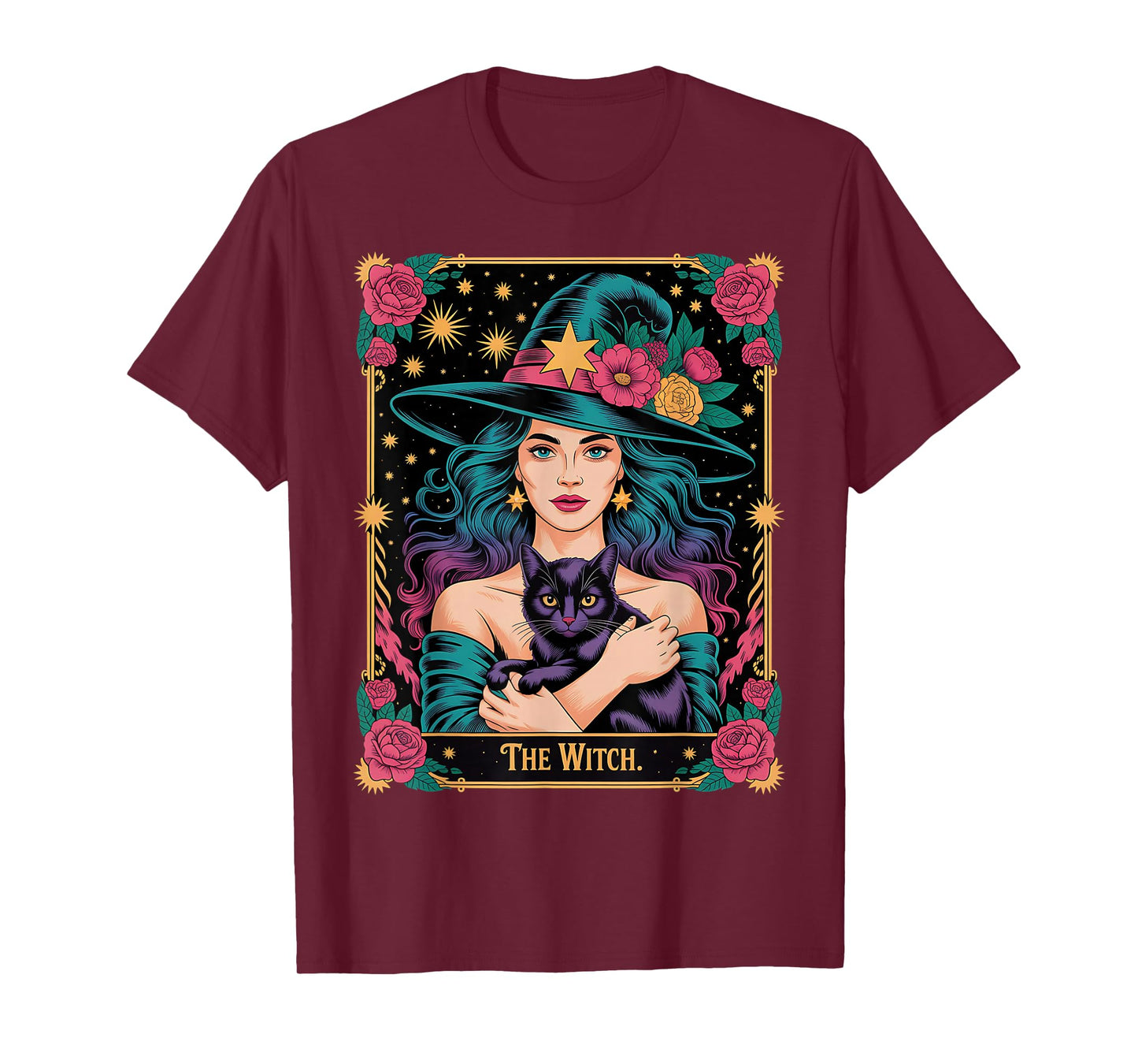 The Witch Card Halloween Gothic Witchy Vibes Black Cat T-Shirt