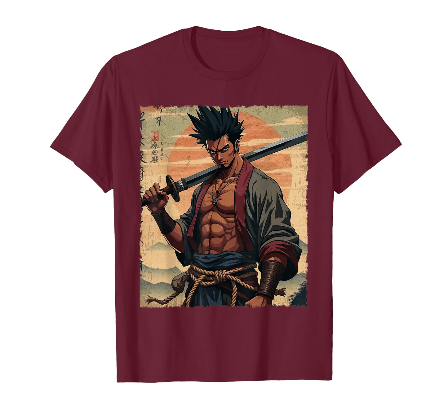 African Samurai Anime Afro American Bushido Warrior Katana T-Shirt