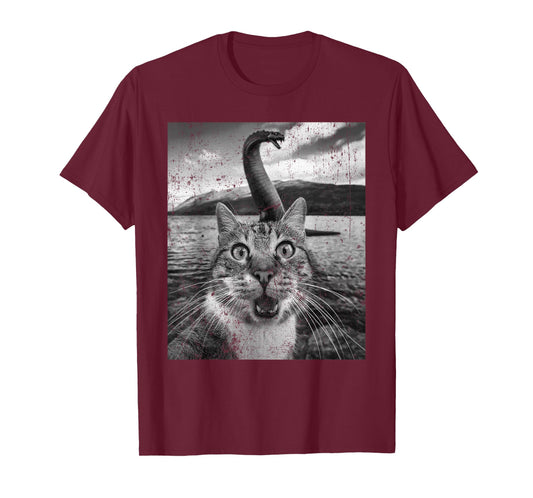 Funny Cat Selfie Loch Ness Monster Nessie Cat Lover T-Shirt