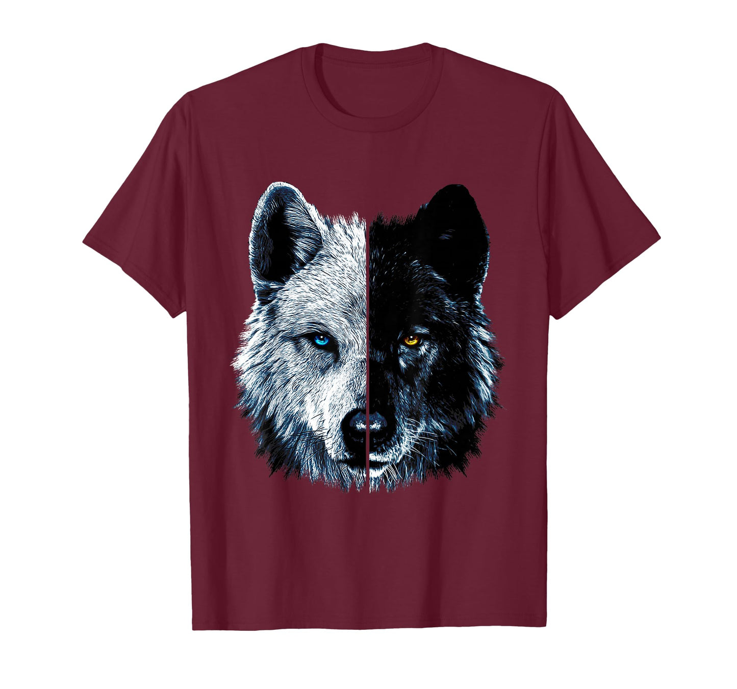 Polar And Black Two Face Wolf Split Face Magical Wolves T-Shirt