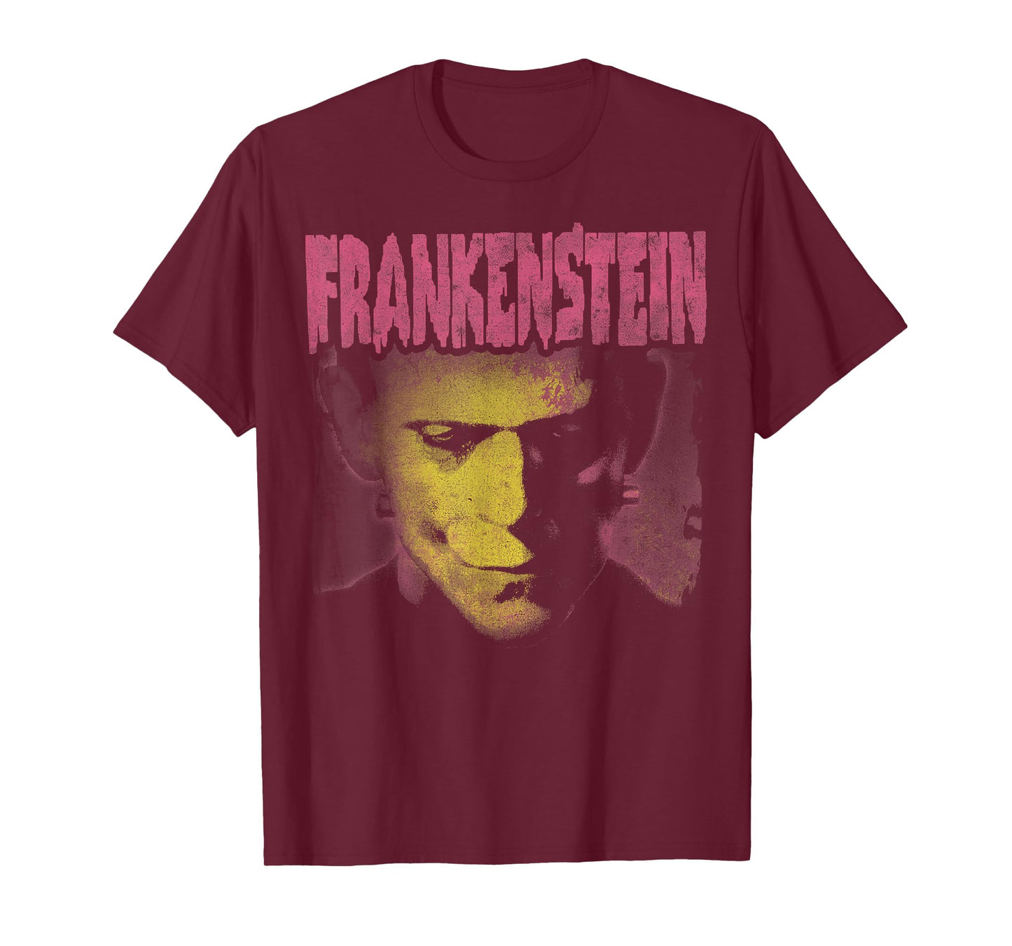 Universal Monsters Frankenstein Pink Splatter Portrait T-Shirt