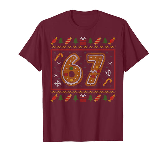 67 Meme Candy Cane Gingerbread Christmas Ugly Sweater Xmas T-Shirt