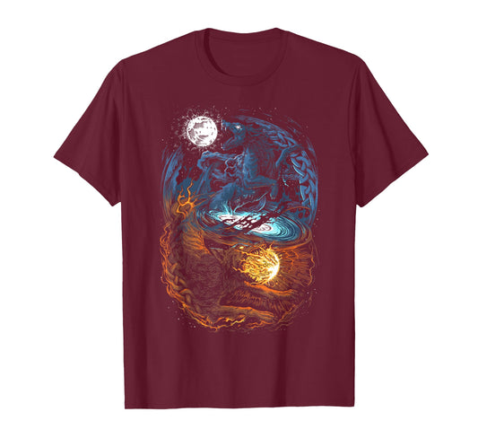 Hati and Skoll - Vikings Norse Mythology - Fenrir Wolf T-Shirt