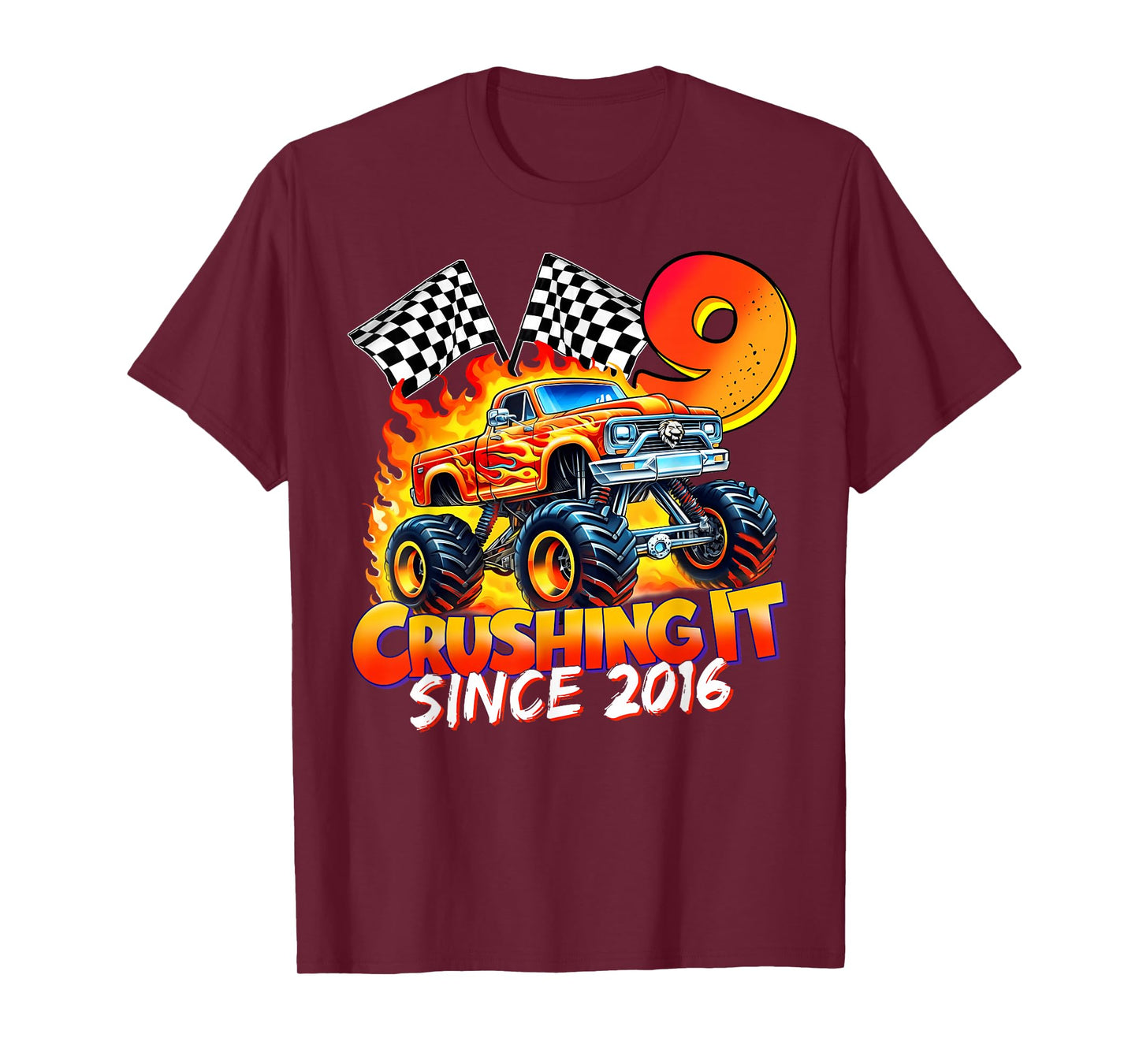 Monster Truck Birthday 9 Year Old Born 2016 9th Party Boys T-Shirt