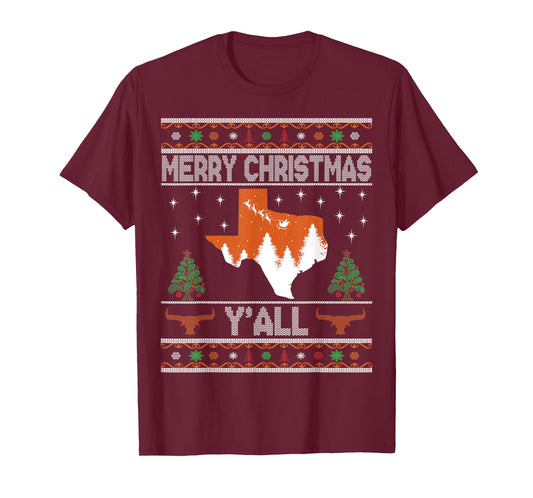 Merry Xmas Y'all Texas Ugly Matching Family Longhorn Sweater T-Shirt