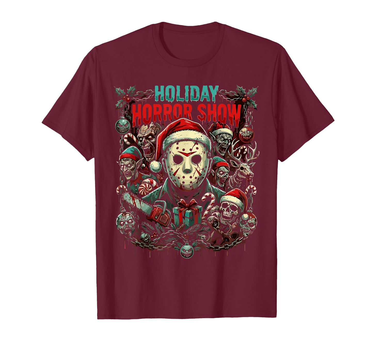 Merry Christmas Festive Slasher Candy Cane Menace T-Shirt