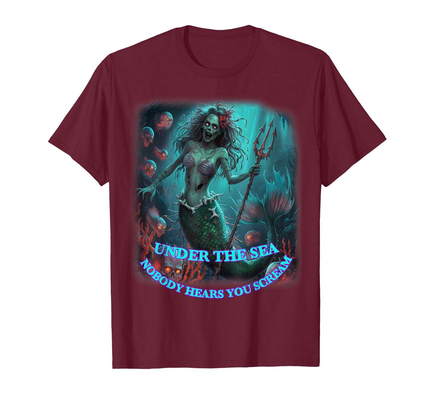 Zombie Mermaid Halloween Spooky Skulls Mermaids Fantasy T-Shirt