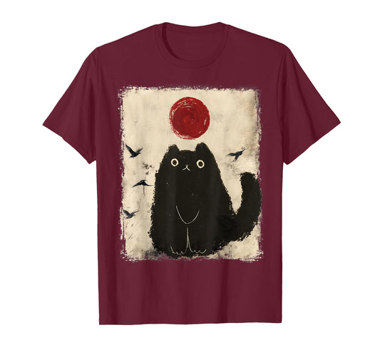 Funny Japanese Cat Black Cat Art Anime Vintage Black Cat T-Shirt