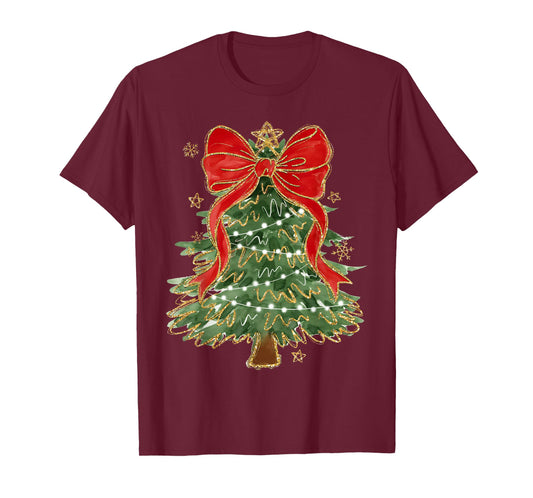 Coquette Bow Christmas Tree Xmas Holiday Girly Outfit Women T-Shirt