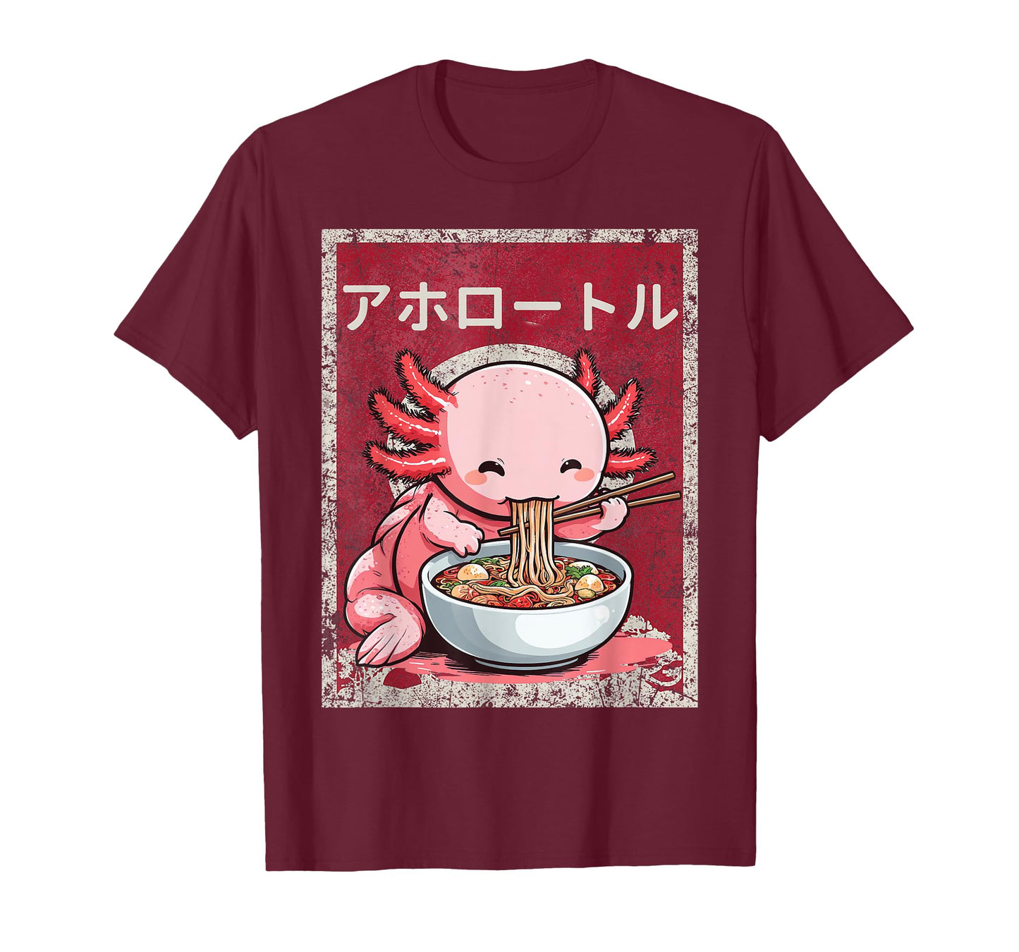 Kawaii Funny Axolotl Eating Ramen Anime Noodle Lover kids T-Shirt