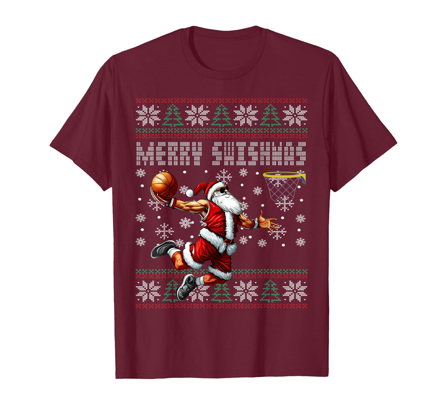 Merry Swishmas Basketball Ugly Christmas Xmas Men Boys Kids T-Shirt