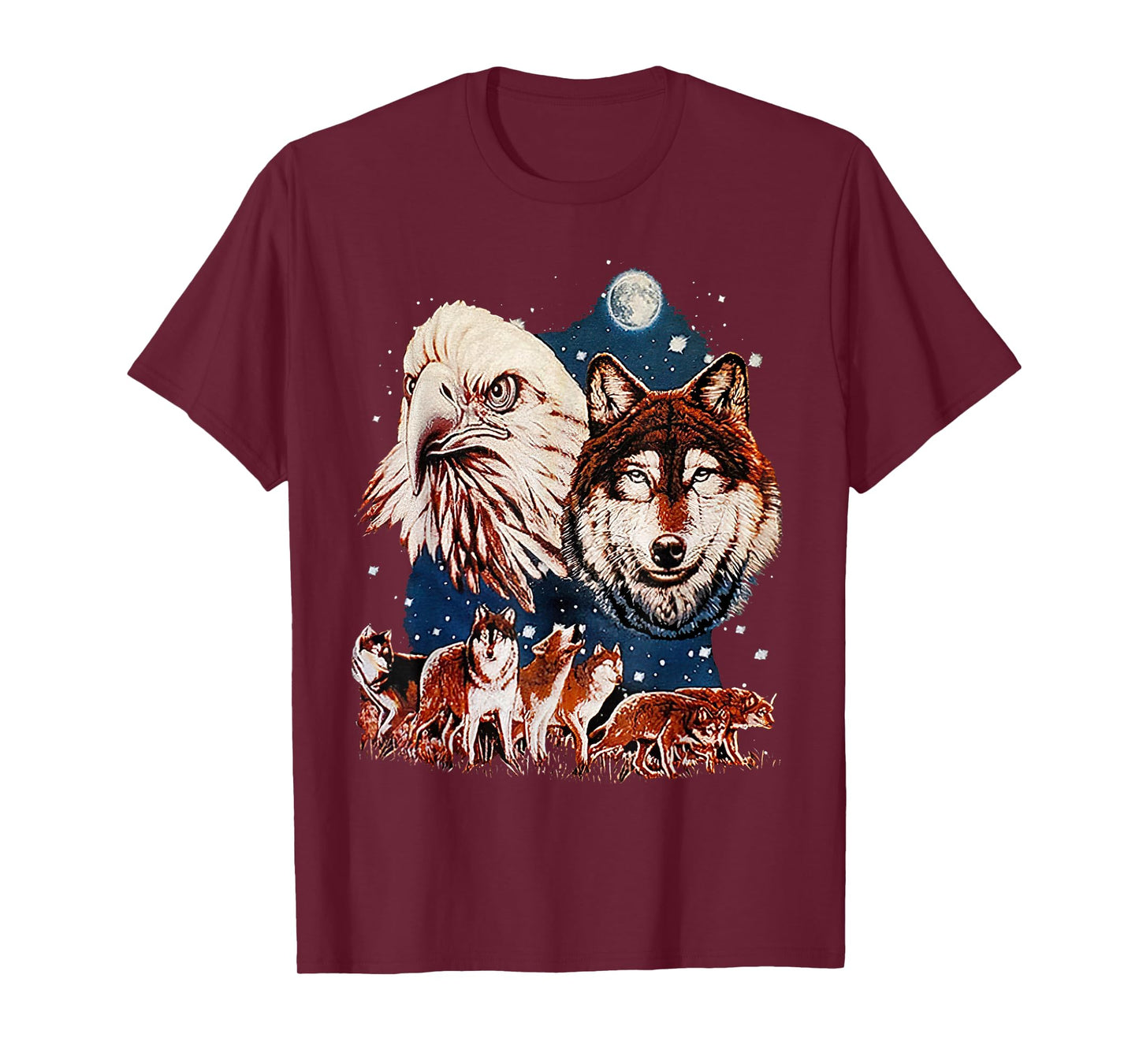 Eagle and Wolf At Moon Vintage Wolf Tee T-Shirt