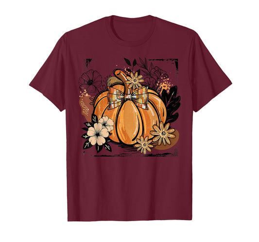 Floral Fall Pumpkin Boho Pumpkin Coquette Vintage Autumn T-Shirt