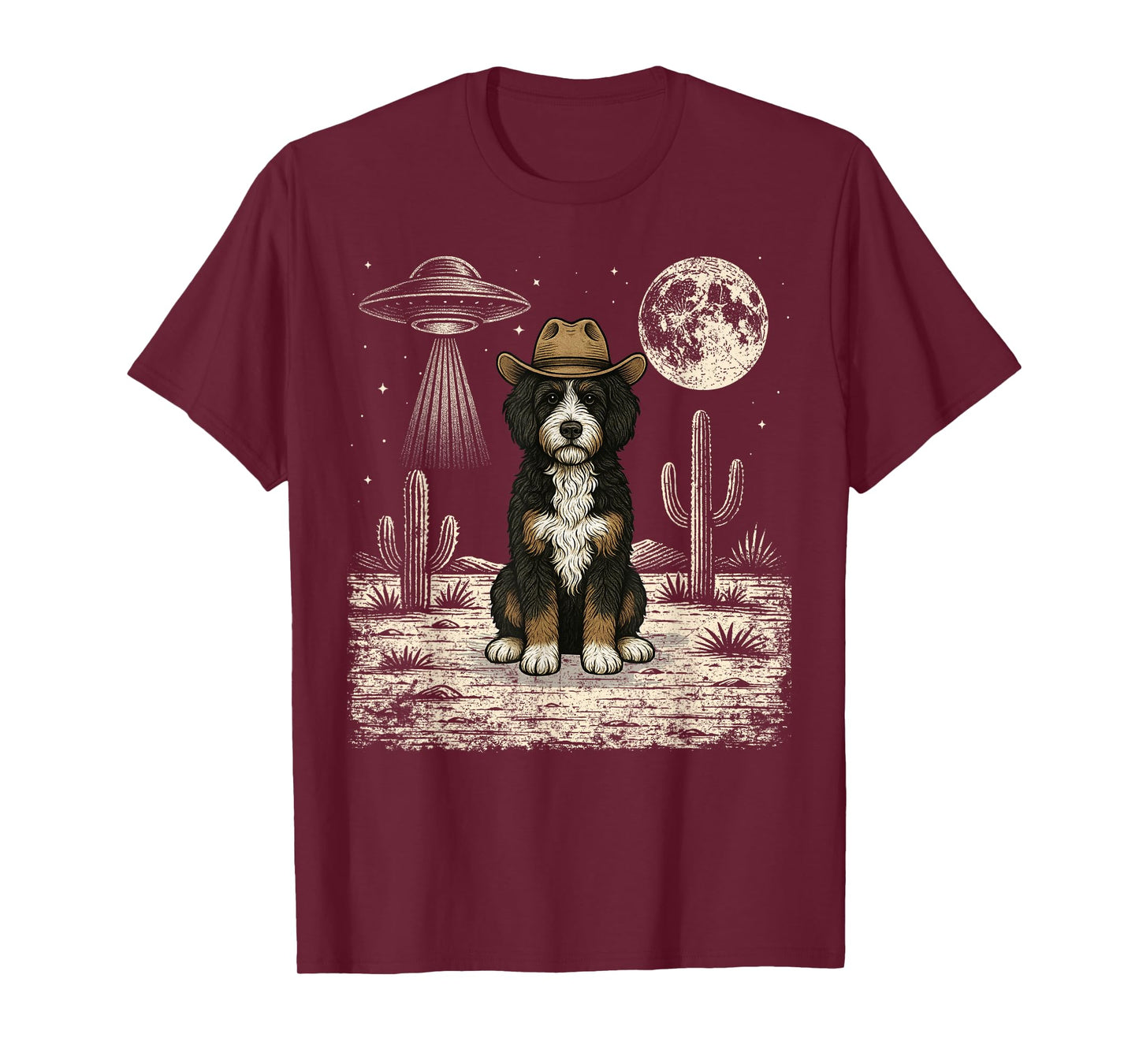 Funny Bernedoodle Cowboy Western Doodle Dog UFO T-Shirt
