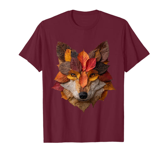 Wolf Autumn Leaves Artistic Animal Art Leaf Fall Aesthetic T-Shirt