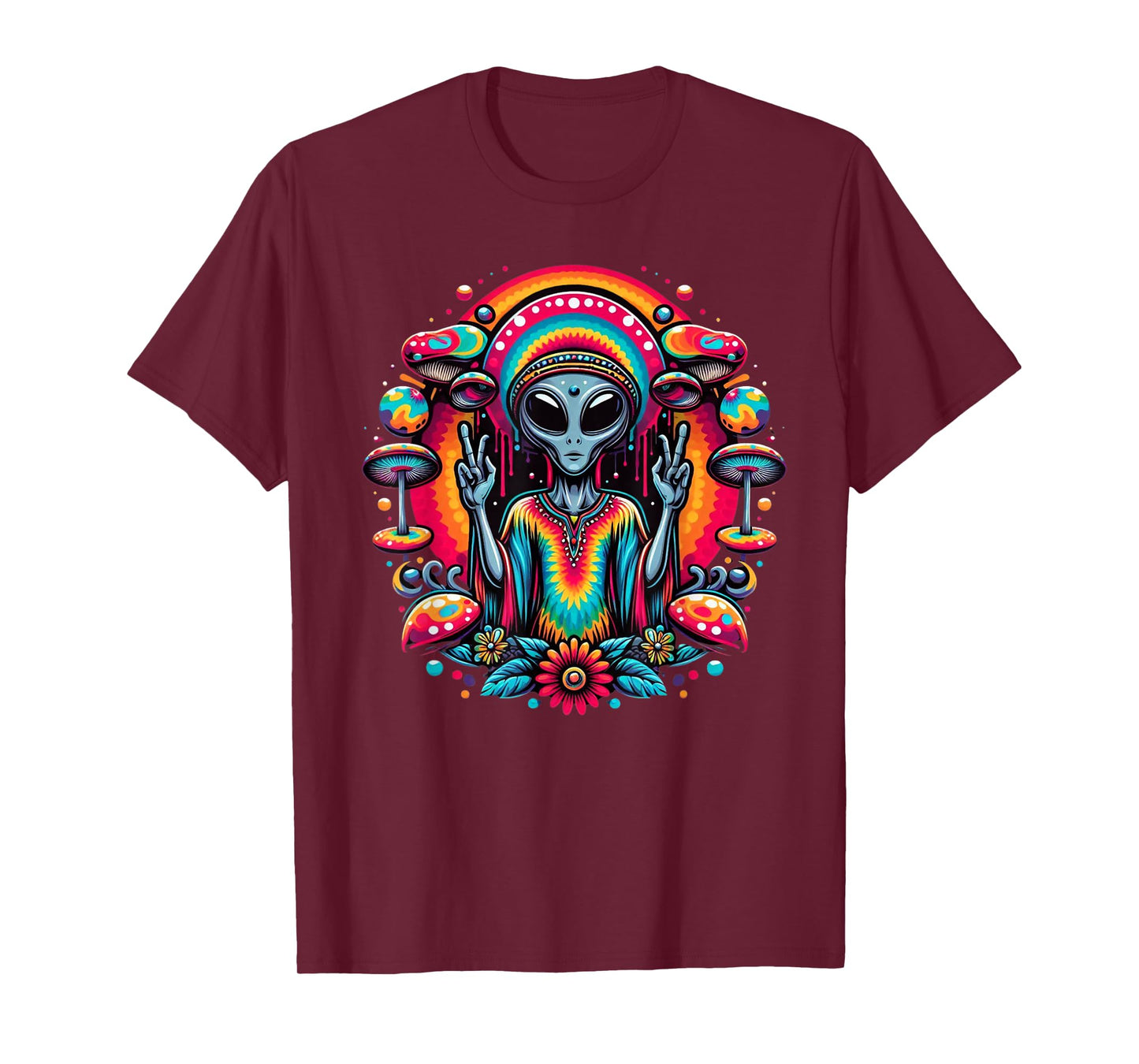 Tie Dye Alien Peace Sign Funny Boho Hippie T-Shirt