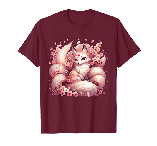 Anime Kawaii Kitsune Fox Japanese Nine Tailed Magical Sakura T-Shirt