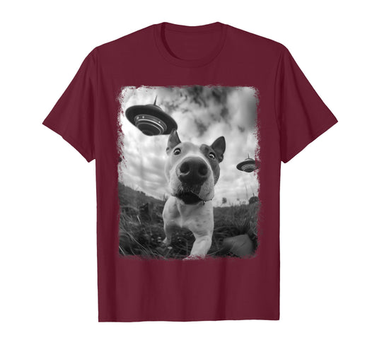 American Bull Terrier Dog UFO Alien Extraterrestrial Selfie T-Shirt