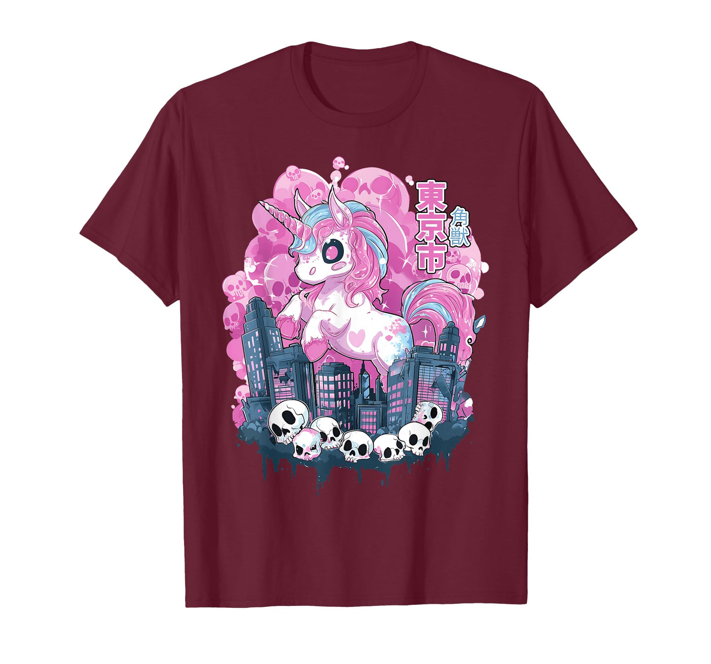 Unicorn Kaiju Monster Japanese Pink Kawaii Pastel Goth Skull T-Shirt
