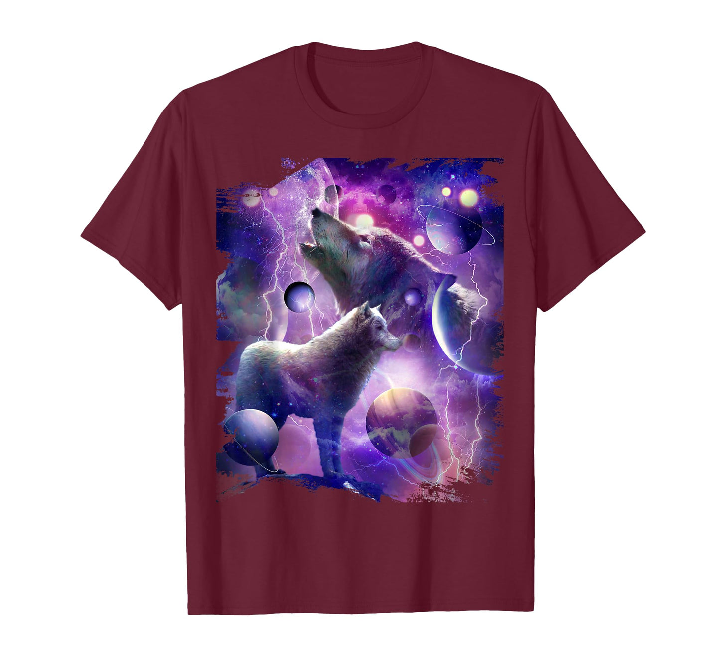 Cosmic Wolf Howling At Moon In Space T-Shirt