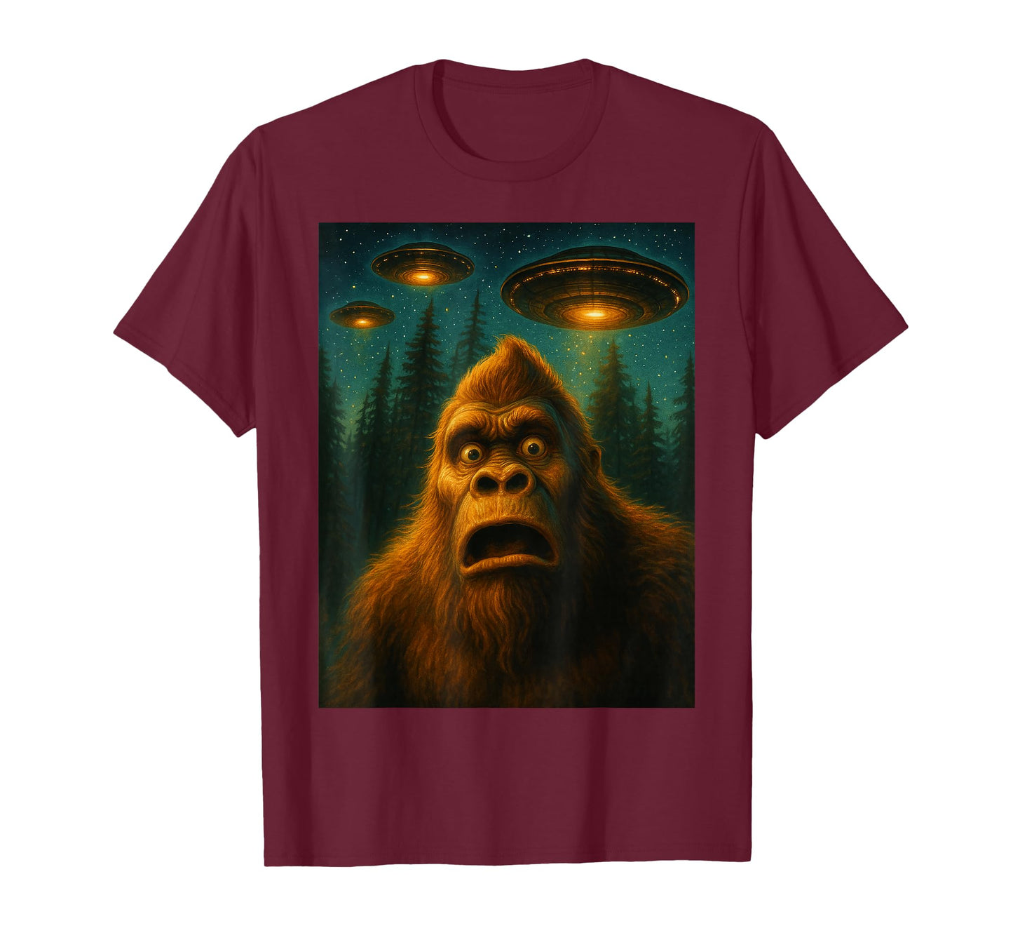Bigfoot Sasquatch Alien UFO Starry Night Gifts Men Women Kid T-Shirt
