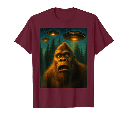 Bigfoot Sasquatch Alien UFO Starry Night Gifts Men Women Kid T-Shirt