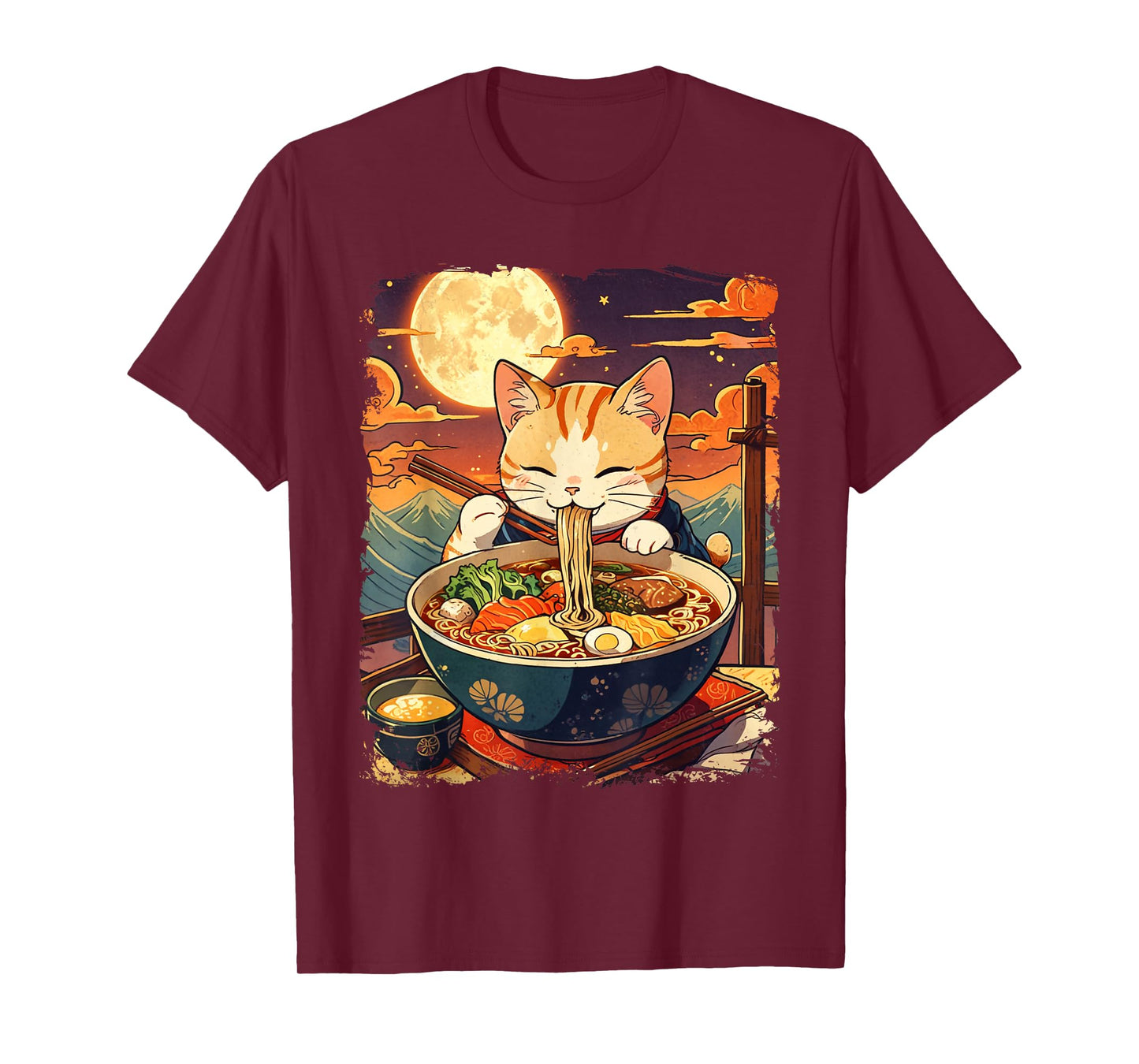 Cat Ramen Japanese Funny Graphic Kawaii Cat Anime Ukiyo-e T-Shirt