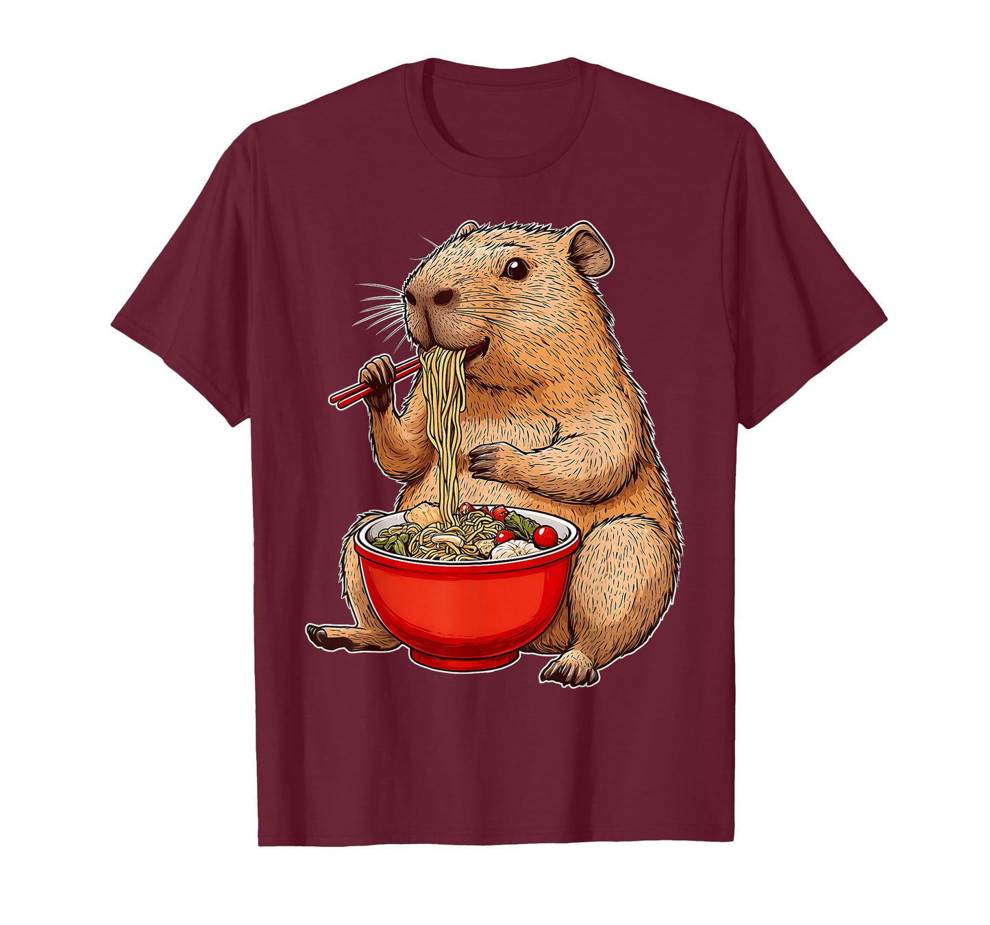 Capybara Capibara Ramen Japanese Noodles T-Shirt - Unisex-Adult, Black, Small, Short Sleeve, T-Shirt, Cartoon People Graphic, Gift Ideas