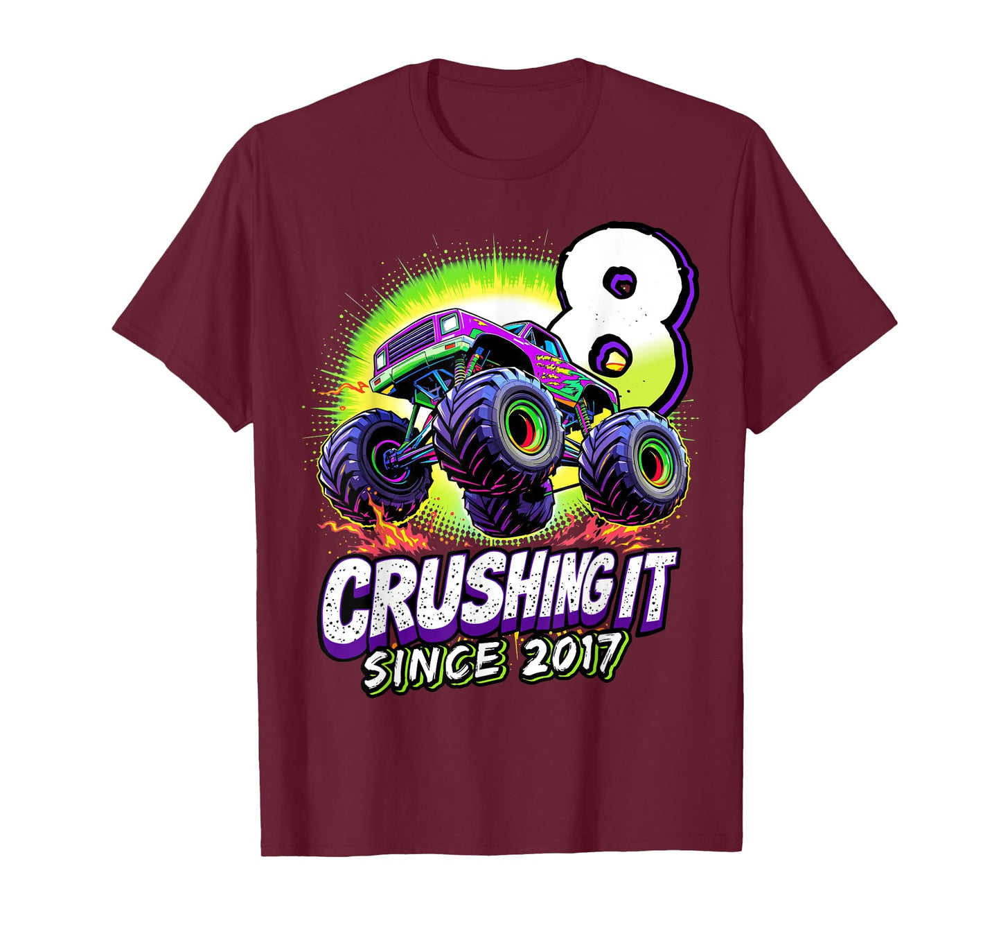 Birthday Monster Truck 8 year Old Boys 8th Party Born 2017 T-Shirt
