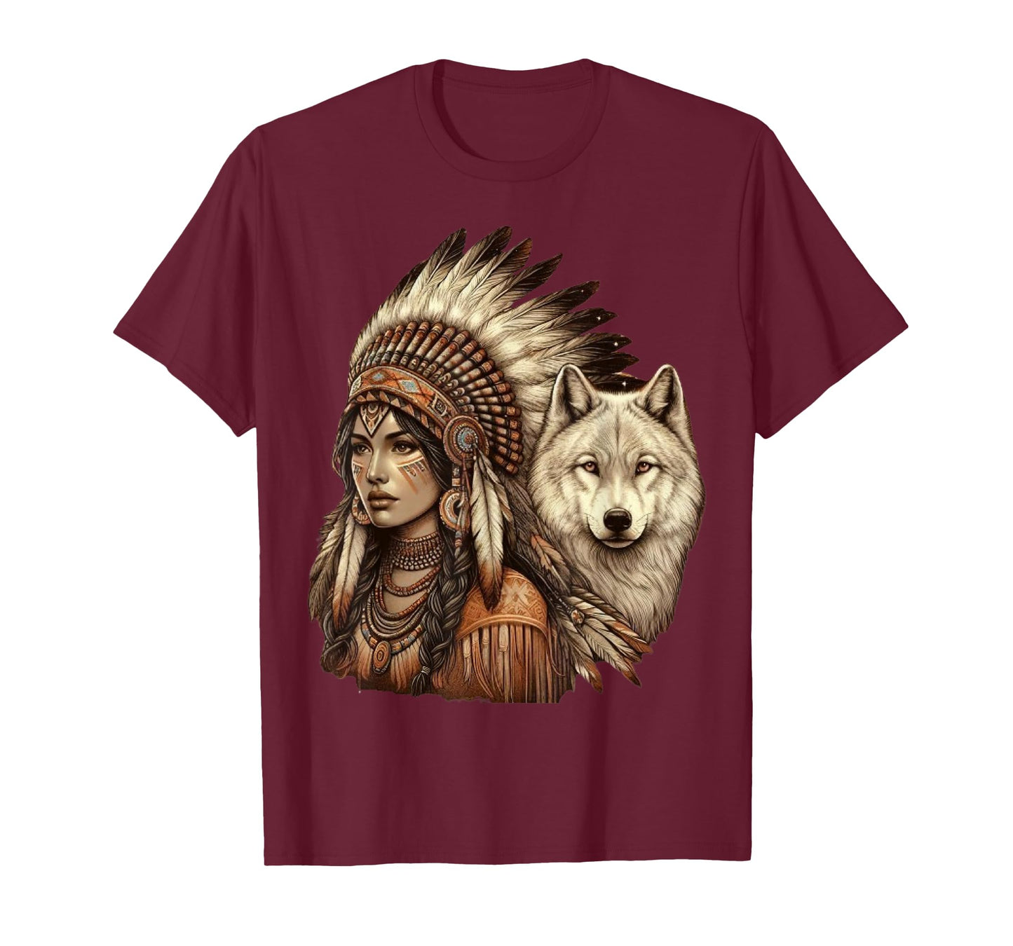 indian native american woman with white wolf vintage T-Shirt