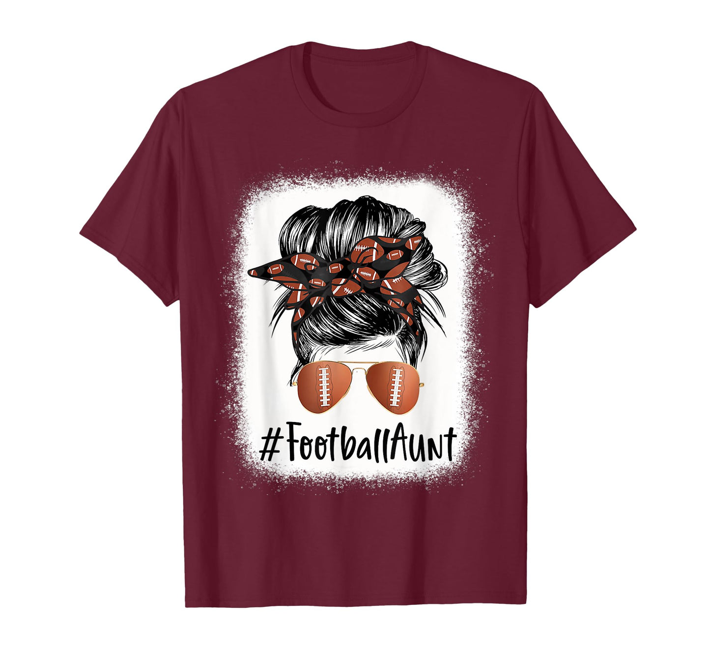 Bleached Football Aunt Life Messy Bun Mother's Day T-Shirt