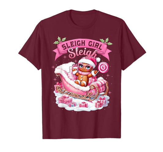 Sleigh Girl Gingerbread Pink Christmas Candy Holiday Women T-Shirt