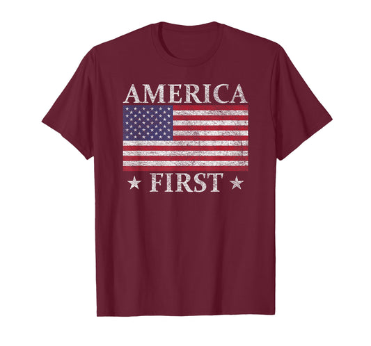 America First USA American Flag Patriot Stars and Stripes T-Shirt