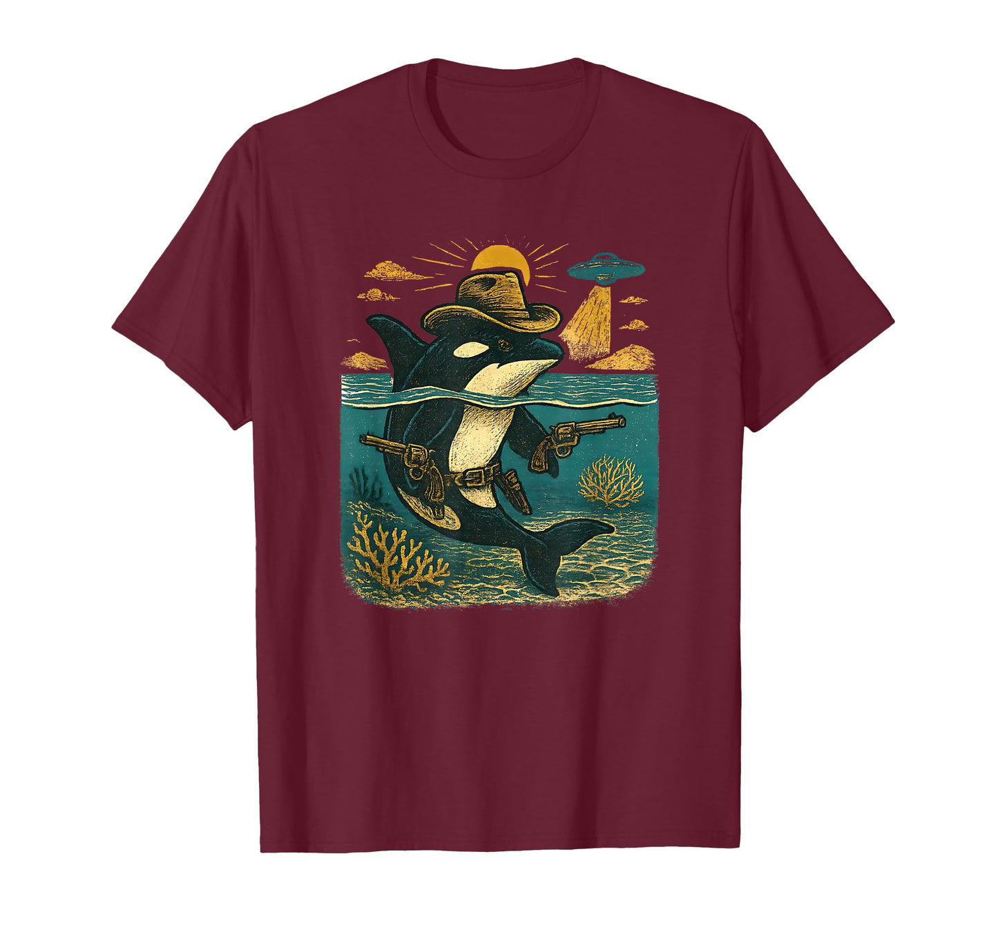 Retro Western Cowboy Orca UFO Graphic Killer Whale Lover T-Shirt